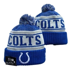 Indianapolis Colts New Era NFL Football Team Logo Beanie Sports Pom Winter Hat  