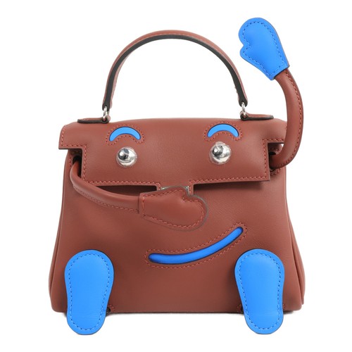HERMES PHW Kelly Doll Hand Bag Swift Leather Rouge H/Bleu Hydra