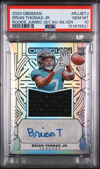 2024 Panini Obsidian RC Jsy Autos Silver #RJJBTJ Brian Thomas Jr. 71/75 PSA 10