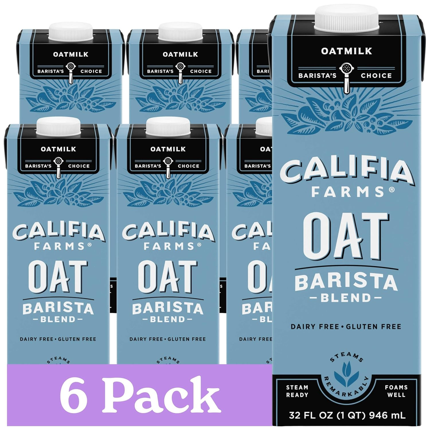 Oat Barista Blend Oat Milk, 32 Oz (Pack of 6), Shelf Stable, Dairy Free, Plant B
