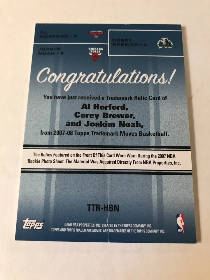 2007-08 Trademark Moves HORFORD/BREWER/NOAH Rookie Triple Relics /199 RC READ!! - Image 3 of 3