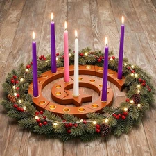 1 Set Christmas Advent Wreath Candle Holder up to 25 Candles Wooden Spiral Waldo