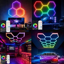 DIY RGB LED Hexagon Garage Lights Dimmable Car Detailing Shop Light for Bar Gym
