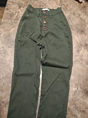Vibrant M I U Size 3 Button Fly Olive Green Jeans Straight Leg