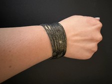 Shimmering Textured Gold Boho Multicolor 1" Leather Snap Cuff Bracelet