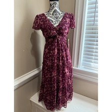 Emerald Sundae Womens Burgundy Floral Tiered Midi Dress Small NWT Cottagecore