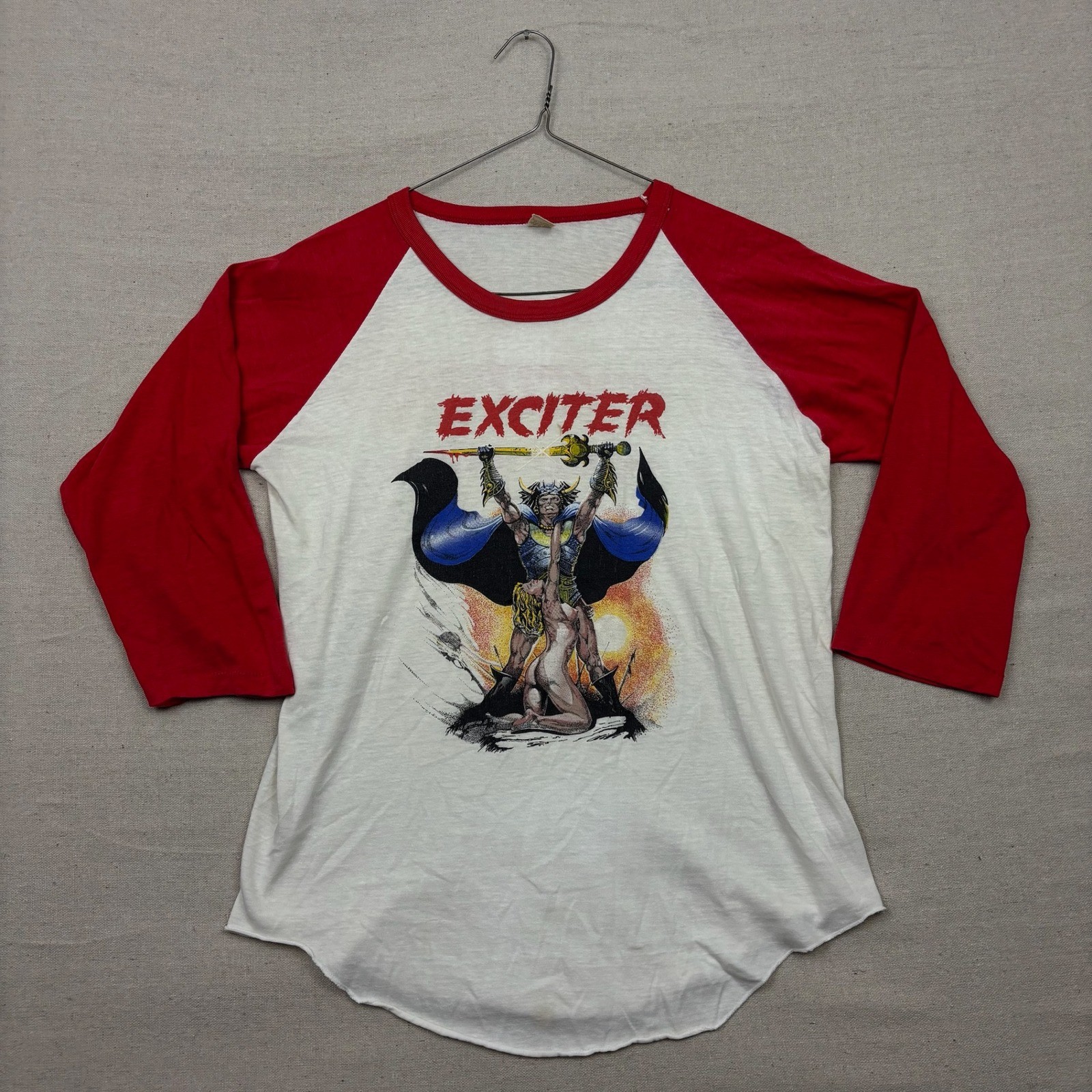 Rare Vintage Exciter World Tour 1985 Baseball Raglan T Shirt Metal Band Tee