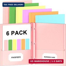 6 Pack Folders with Pockets and Prongs, Pastel Color Heavy Duty Pocket