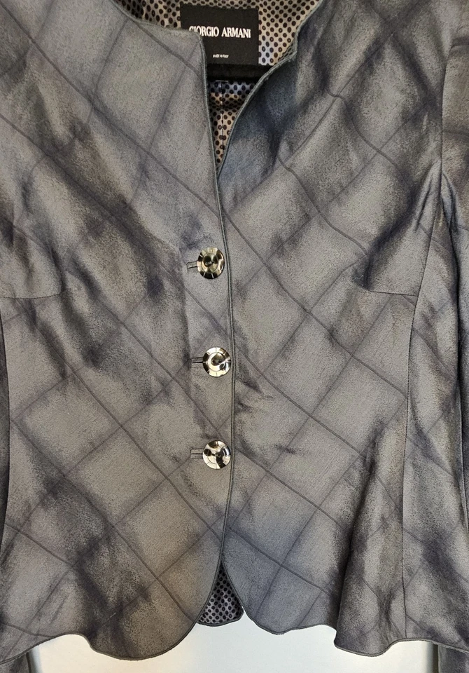 Giorgio Armani Borgo 21 S.p.A Womens 3 Button Blazer Grey Diamond Shimmery Print - Image 4 of 4
