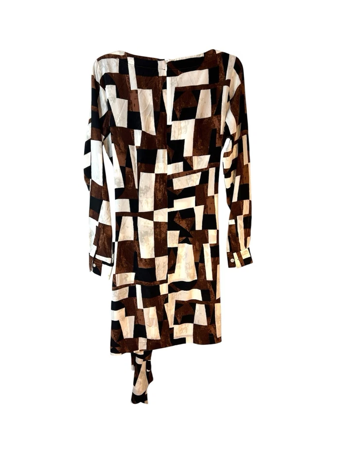 Worth petite ladies dress brown black off white sheath faux wrap silk career - Image 2 of 4