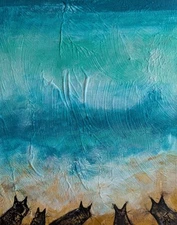 Black Cats Painting Landscape Original Seascape Abstract Art Samantha McLean