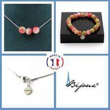 Jewelry Set Bracelet Necklace 3 Watermelon Tourmaline Pearls 8 Mm. Size Per