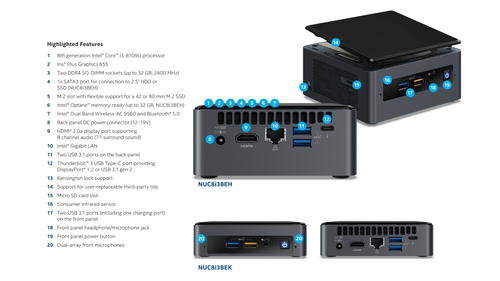 Intel NUC NUC8i3BEK Mini PC i3 8th Gen 8GB RAM 128GB SSD Windows 11 WIFI Mini PC - Picture 8 of 12