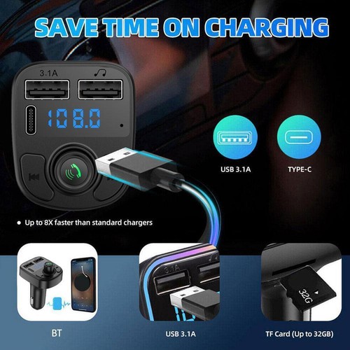 NEW Handsfree Bluetooth FM Transmitter Car Radio MP3 Charger USB Adapter Y0H9 - Afbeelding 4 van 9