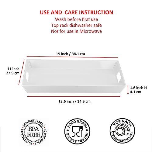 Melamine Trays with Handles 15-inch Serving Trays and Platters Set of 2 White - Picture 2 of 2