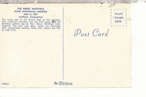 Henry Whitfield State Historical Museum South End Guilford CT Postcard 2147 - Picture 2 of 2
