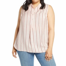 NWT: Vince Camuto white with black stripes Tunic Blouse  1X / XL