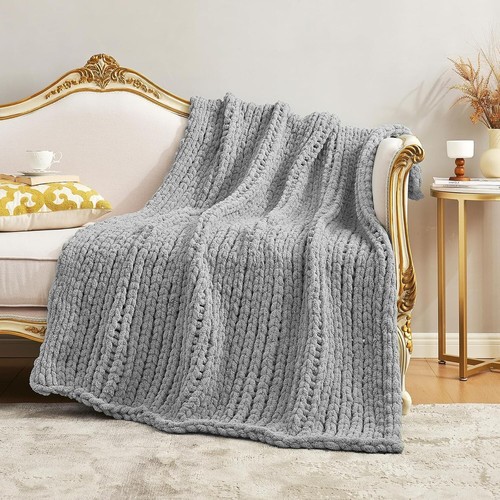 Chunky Knit Blanket Throw, Thick Soft Chenille Yarn Throw, Warm Handmade Rope... - Picture 4 of 9