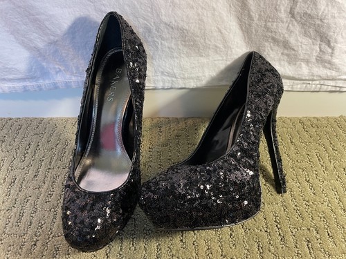 black sequin platform shoes