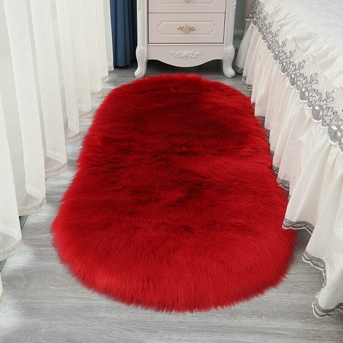 Tappeto ovale soffice pelliccia sintetica peluche camera da letto tappeti comodino peluche - Foto 31 di 32