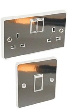 Chrome Silver Light Switch & Double Socket Sticker Vinyl / Skin Cover