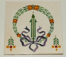 Antike Fliese,Fa. SOMAG , LOUIS XVI Stil, violette Schleife,15,2 cm x 15,2 cm