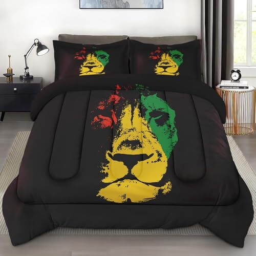 Comforter Set Size, Lion African Yellow Soft 3 Pcs Bedding Queen African Lion-image