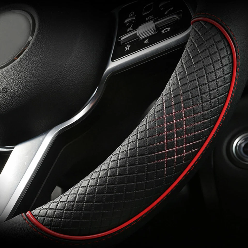 Red Leather Car Steering Wheel Cover Anti-slip Protector 15"/38cm Accessories - Image 3 of 4