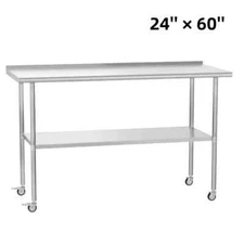 Commercial Stainless Steel 24"x60" Prep Work Table W/Backsplash Casters Kitchen