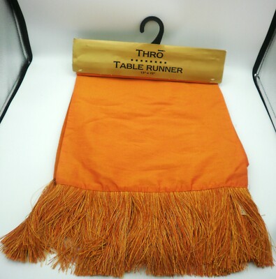 THRO Brand Shimmery Orange Table Runner with Fringe 13 inches x 72 inches