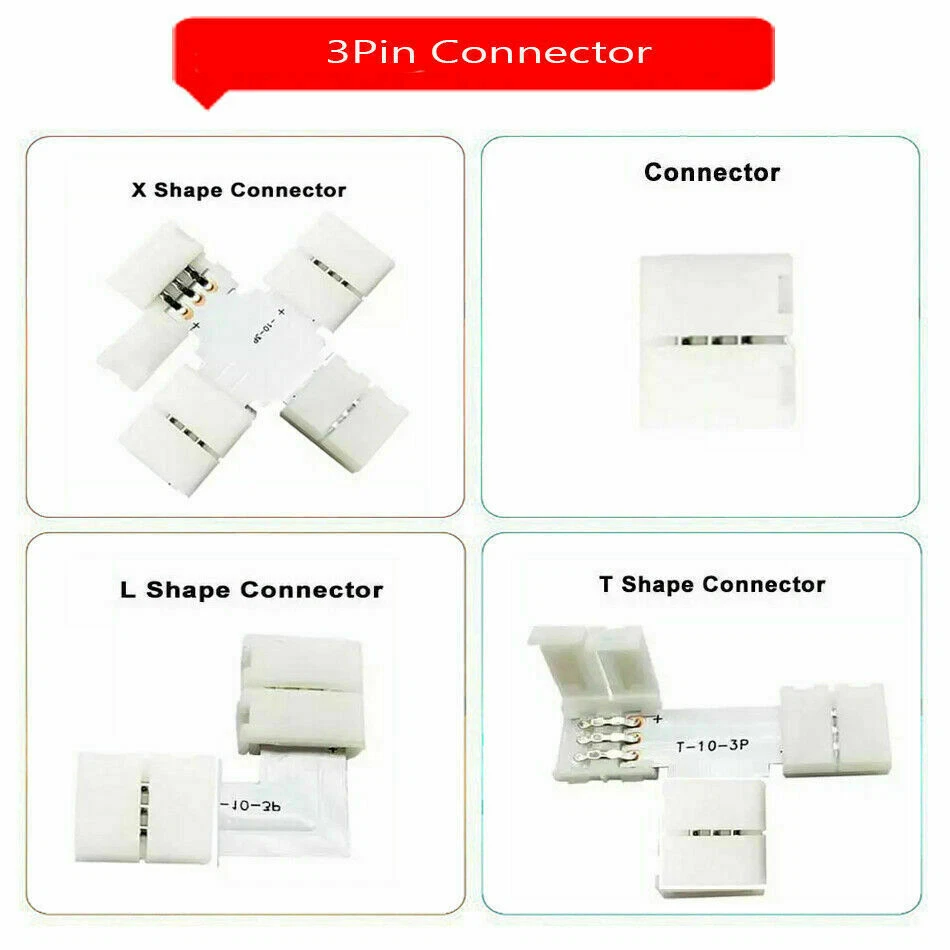10mm 12mm Solderless Connector 2/3/4/5/6pin T/L/X Shape For 5050 Led Strip light - Image 3 of 4