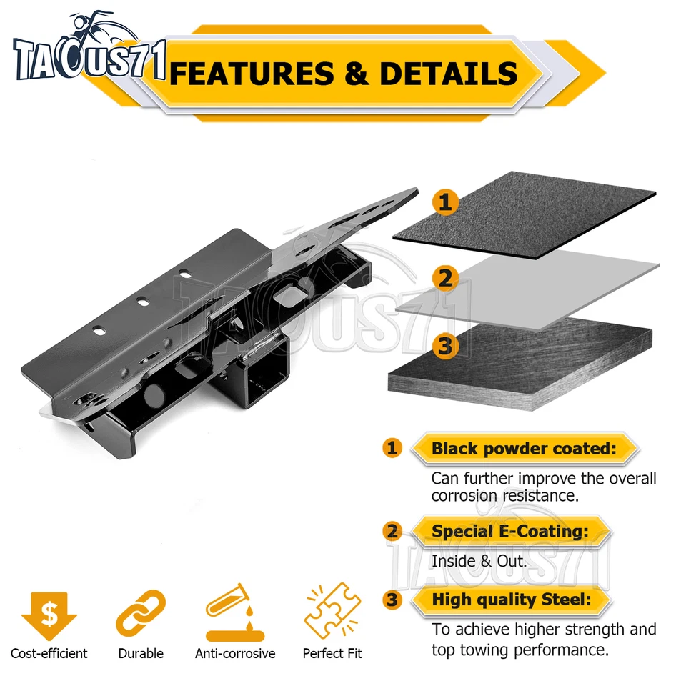 Soporte de arado de enganche receptor de acero inferior de 2" para Polaris Ranger 500 570 800 UTV Foto 2 de 4