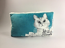 Nici,Katze,Kuschelkissen,Deko Kissen,Kinder,Plüsch Kissen,44cmx24cm,Türkis/Weiß