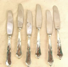 DANISH SILVER W&S SORENSEN RITA * 6 DINNER KNIVES c.1940