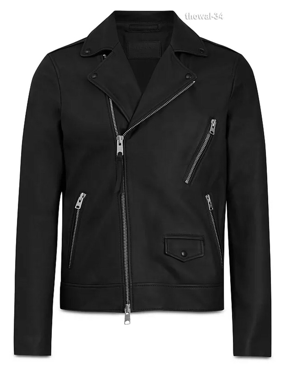 New ALLSAINTS XL Sheepskin Leather Moto Jacket Men's Biker