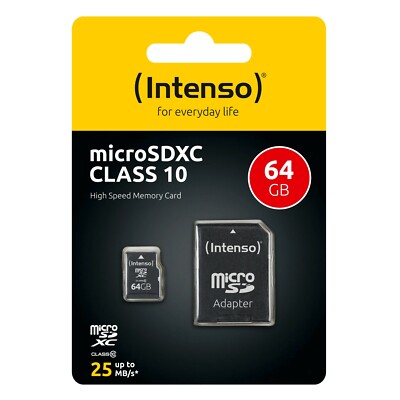 Intenso MicroSDXC Karte 64GB Speicherkarte Class 10 SD Micro SDXC + Adapter OVP