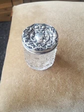 Antique Cut Glass Solid Silver Vanity Jar c1915 Birmingham Maker BP DC