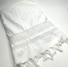 HEARTH & HOME w/MAGNOLIA Shower Curtain Embroidery Knotted Fringe Cream & Beige