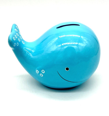 C.R. Gibson Happy Blue Whale Figural Ceramic Children Nursery Bank