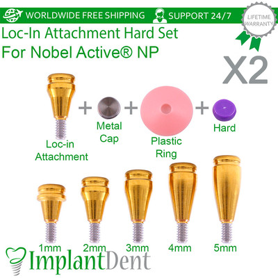 2x Dental Straight Loc-In Attachment Strong Silicone Set NP Conical Hex 2.25mm