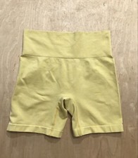 Asyeea Women Seamless Workout High Waist Yoga Shorts Yellow Size Medium