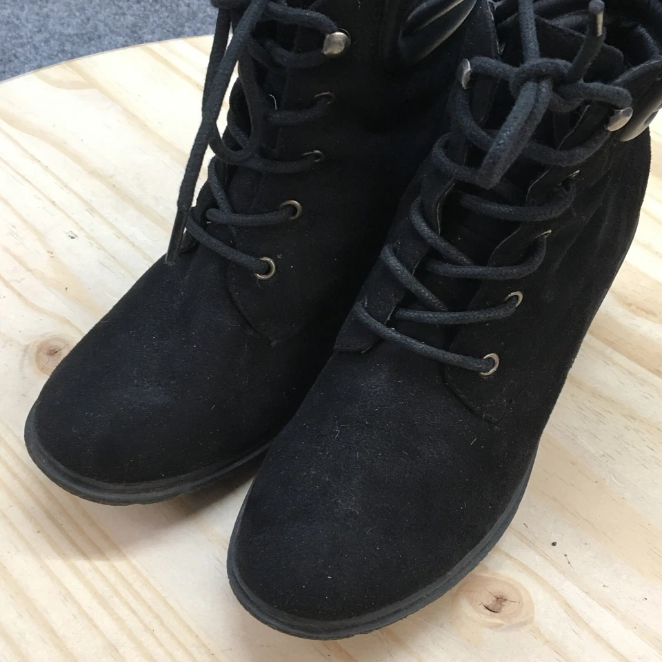 Zapato Deslumbramiento Botas Mujer 6 Gretta Botines Cuña Tela Negra Con Cordones Foto 4 de 4