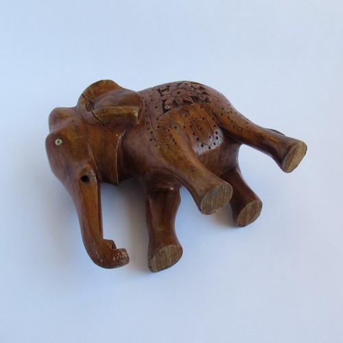 Vintage Hand Carved Wooden Elephant (Indian Hardwood Gift Present Sculpture) - Picture 6 of 6