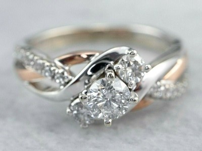 2Ct Simulated Diamond Three Stone Swirl Engagement Ring 14k Two Tone Gold Plated
