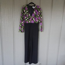 Belle Badgley Mischka Floral Embroidered Jumpsuit Size 4 Women Long Sleeve