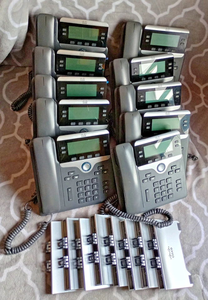 LOTE 10 teléfonos IP de oficina Cisco CP-7841 con teléfonos y soportes (2 son soportes metálicos) Foto 3 de 4