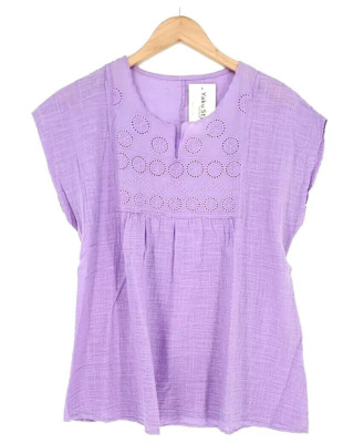 ITALY Damen BLUSE Hemd Leinenoptik eng. Stickerei Größe 36 38 40 42 NEU IT259