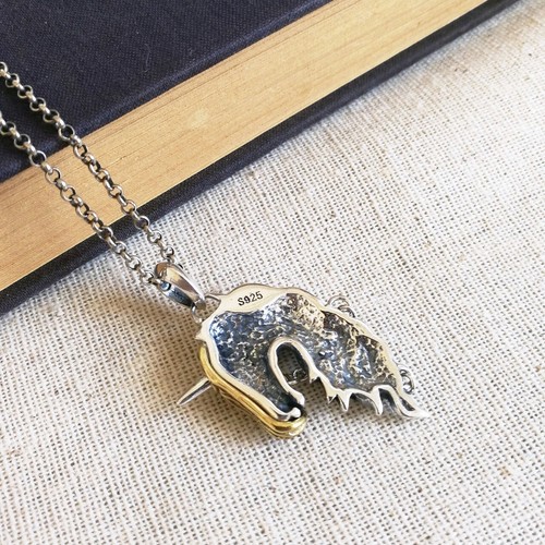 925 Sterling Silver Detailed Unicorn Dark Pink Pendant CZ Eye Brass Mask Unique - Picture 6 of 6