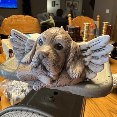 Vintage 80s Ceramic Angel Golden Retriever Dog Brown Expressive Eyes
