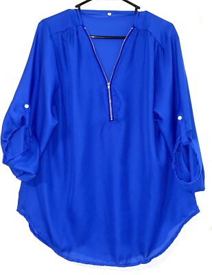 Blouse Womens 3XL Dress up Blue Long Sleeve Zip Closure